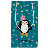 Pinguïn met Confetti achtergrond Klein Cadeauzakje (Voorkant)