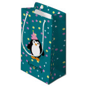 Pinguïn met Confetti achtergrond Klein Cadeauzakje (Voorkant Gekanteld)