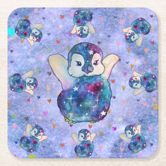 Pinguïn met de naam Button Kartonnen Onderzetters (Voorkant)