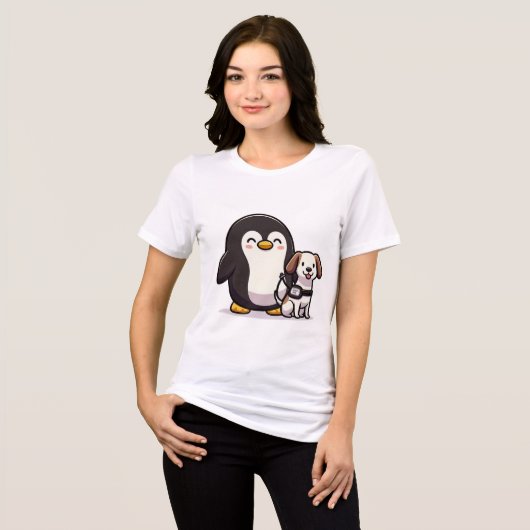 Pinguïn met diensthond Tri-Blend shirt (Voorkant volledig)