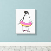 Pinguïn met Donut Canvas Afdruk (Insitu (Houten vloer))