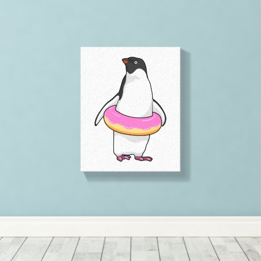 Pinguïn met Donut Canvas Afdruk (Insitu (Houten vloer))