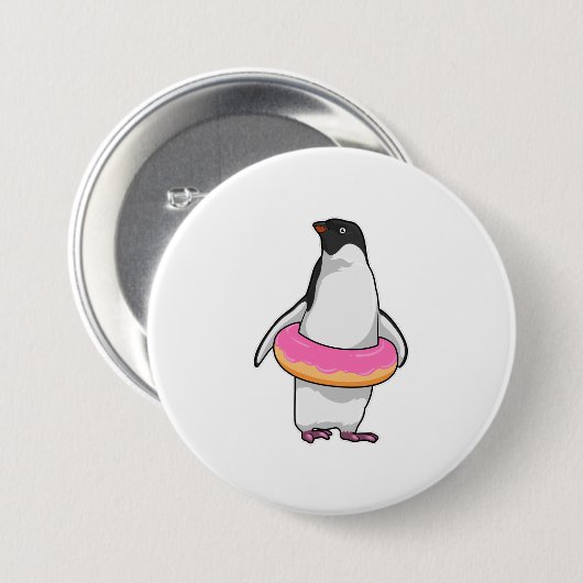 Pinguïn met Donut Ronde Button 7,6 Cm (Voorkant /achterkant)
