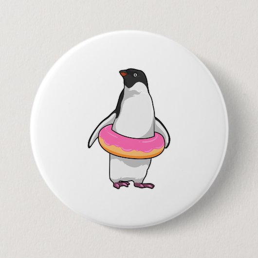 Pinguïn met Donut Ronde Button 7,6 Cm (Voorkant)