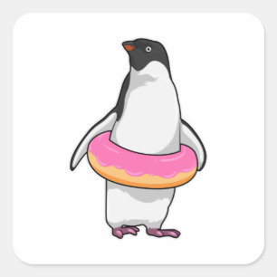 Pinguïn met Donut Vierkante Sticker