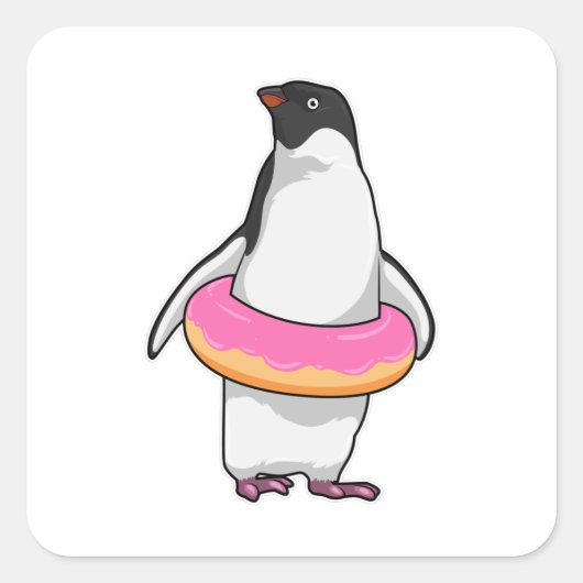 Pinguïn met Donut Vierkante Sticker