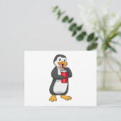 Pinguïn met drinkbeker met rietje briefkaart (Staand voorkant)
