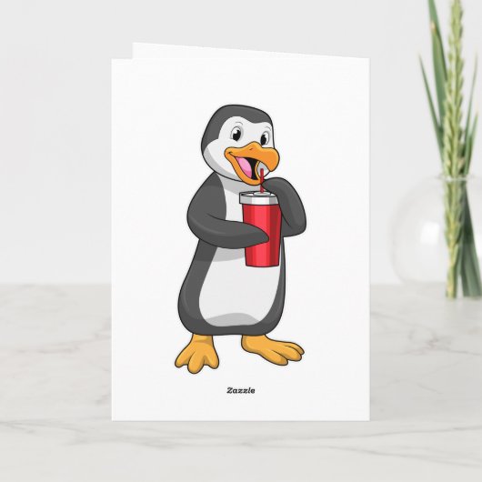 Pinguïn met drinkbeker met rietje kaart (Achterkant)