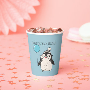 Pinguïn met een ballon, speciaal gepersonaliseerd papieren bekers
