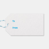 Pinguïn met een blauwe ballon en party pet cadeaulabel (Achterkant Horizontaal)