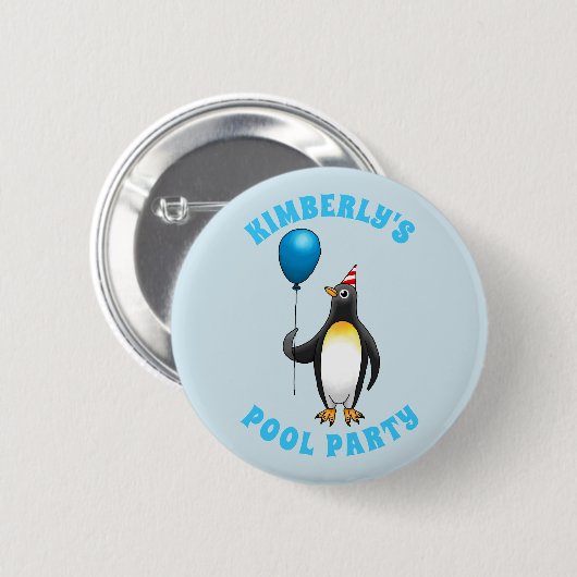 Pinguïn met een blauwe ballon ronde button 5,7 cm (Voorkant /achterkant)