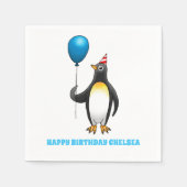 Pinguïn met een blauwe ballon servet (Voorkant)