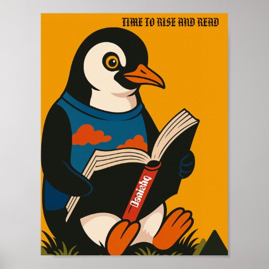 Pinguïn met een boek - tijd om op te staan en te l poster (Voorkant)