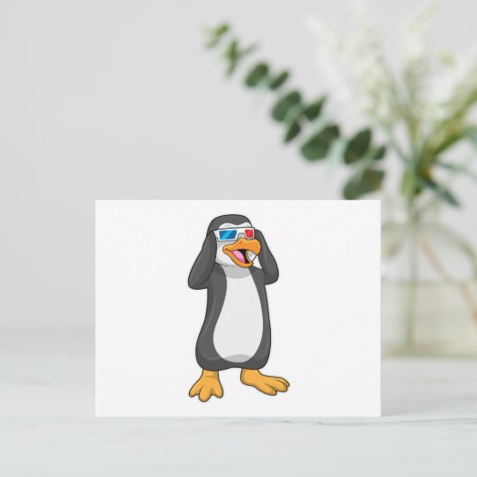 Pinguïn met een bril briefkaart (Staand voorkant)