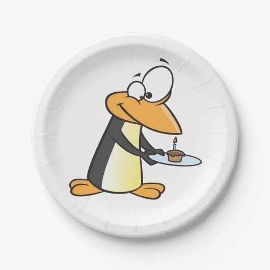 Pinguïn met een cupcake Bord van fijn dierlijk pap (Voorkant)
