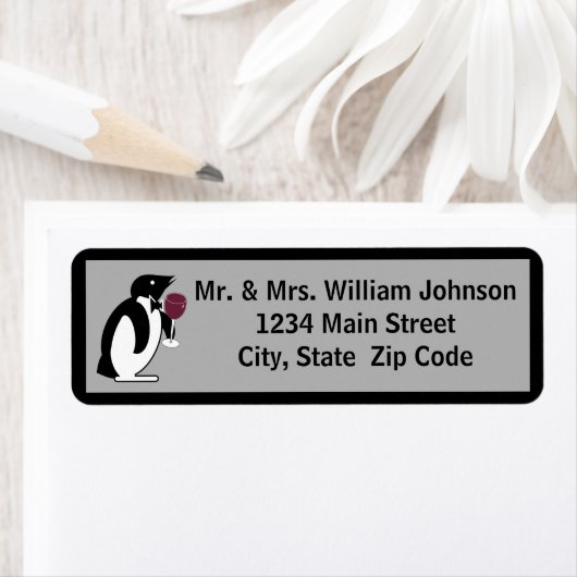 Pinguïn met een glas wijn etiket (Insitu)