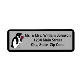 Pinguïn met een glas wijn etiket