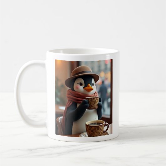 Pinguïn met een kopje koffie mok (Links)