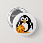 pinguïn met een mand-bal ronde button 5,7 cm (Voorkant /achterkant)