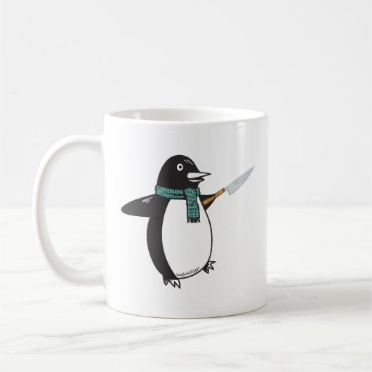 Pinguïn met een mes T-shirt Koffiemok (Links)