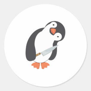 Pinguïn met een mes T-shirt Ronde Sticker