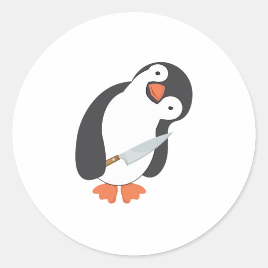 Pinguïn met een mes T-shirt Ronde Sticker (Voorkant)