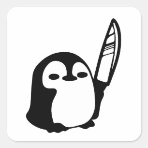 Pinguïn met een mes vierkante sticker