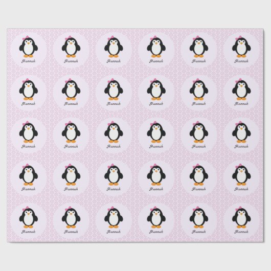 pinguïn met Floral achtergrond Cadeaupapier (Vlak)