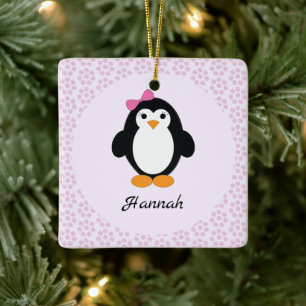  pinguïn met Floral achtergrond Keramisch Ornament