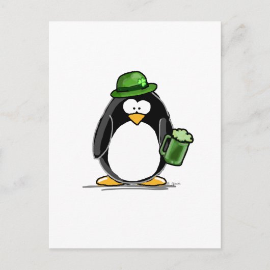 Pinguïn met groen bier briefkaart (Voorkant)