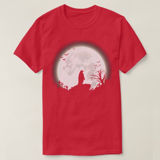 Pinguïn met grote maan halloween achtergrond t-shirt (Design voorkant)