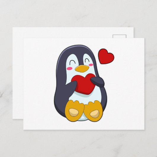 Pinguïn met Hart Briefkaart (Voorkant / Achterkant)