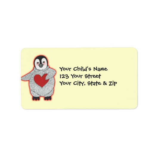 Pinguïn met hart etiket (Voorkant)