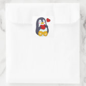 Pinguïn met hart vierkante sticker (Tas)