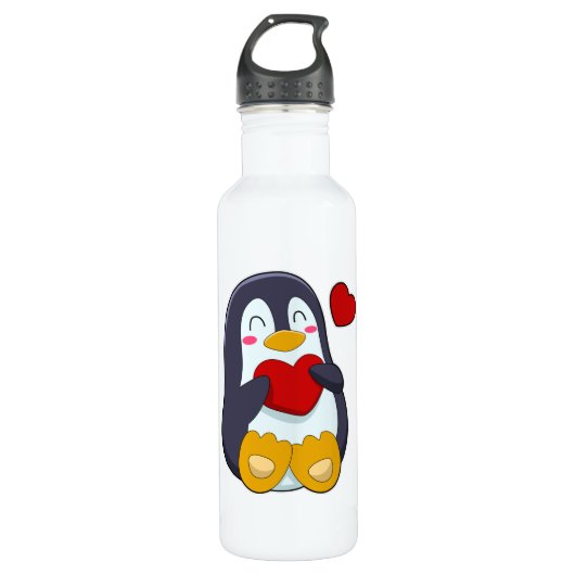 Pinguïn met hart waterfles  (Voorkant)
