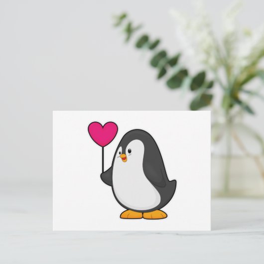 Pinguïn met Hartballon Briefkaart (Staand voorkant)