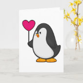 Pinguïn met hartballon kaart (Gele Bloem)