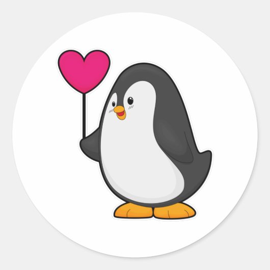 Pinguïn met hartballon ronde sticker (Voorkant)