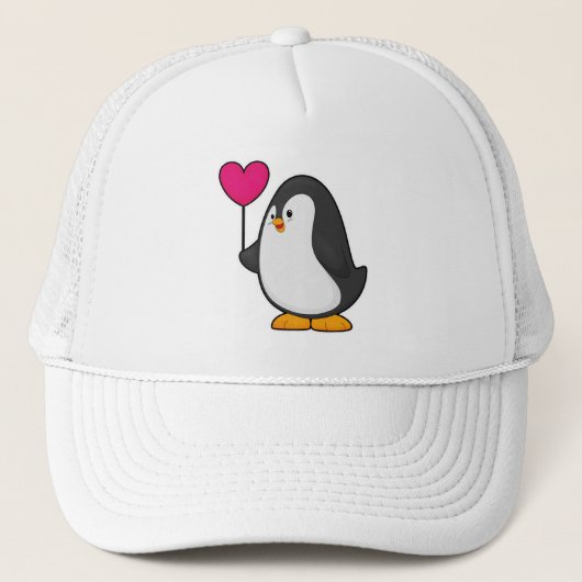 Pinguïn met hartballon trucker pet (Voorkant)