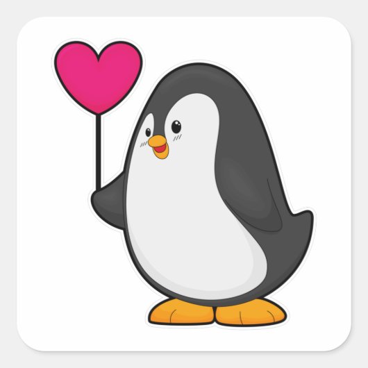Pinguïn met hartballon vierkante sticker (Voorkant)