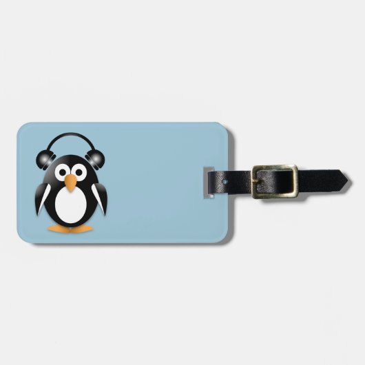 Pinguïn met hoofdtelefoon bagagelabel (Voorkant horizontaal)