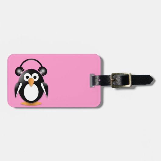Pinguïn met hoofdtelefoon bagagelabel (Voorkant horizontaal)