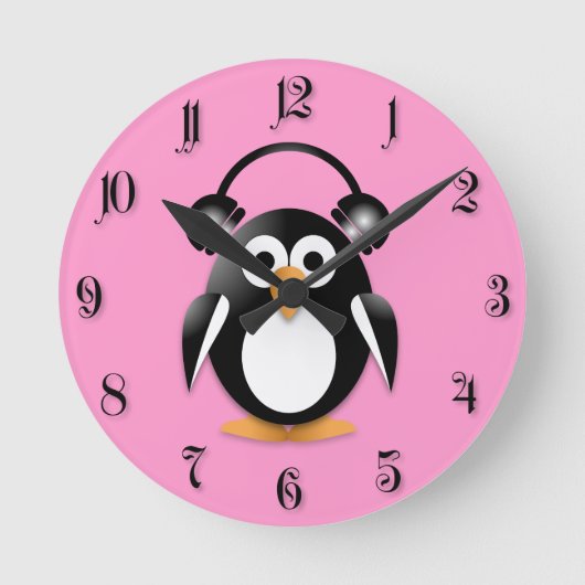 Pinguïn met hoofdtelefoon ronde klok (Voorkant)