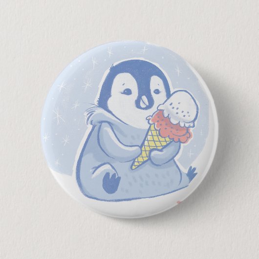 Pinguïn met Ice Cream-toets Ronde Button 5,7 Cm (Voorkant)