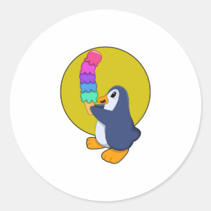 Pinguïn met ijs ronde sticker