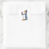 Pinguïn met ijsscheerpleister vierkante sticker (Tas)