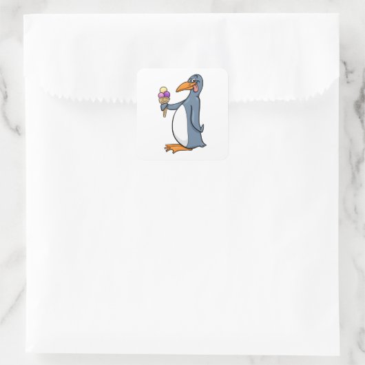 Pinguïn met ijsscheerpleister vierkante sticker (Tas)