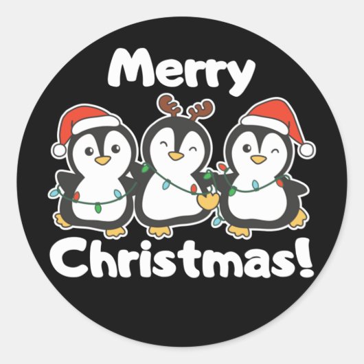 Pinguïn met kerst ronde sticker (Voorkant)
