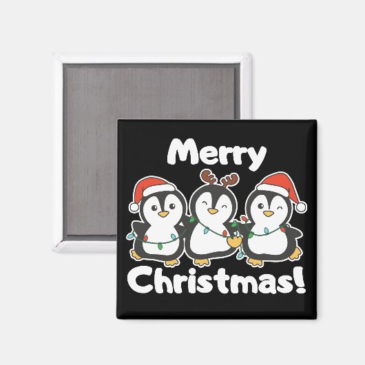 Pinguïn met kerstbeesten Cute Penguins Magnet (Voorkant / Achterkant)