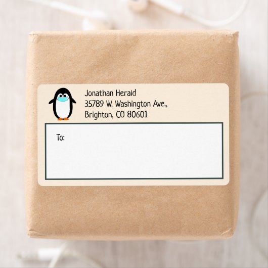 Pinguïn met kerstlabel met masker etiket (Insitu)